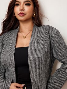 Enliva 大尺碼女款粗花呢短版夾克，人字紋開襟長袖優雅外套，適合辦公室休閒穿著，秋冬款 - 黑與白 - 查看 9