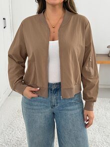 Shapeblank Women's Plus-Size Khaki Jacket – Stylish, Casual, Loose, Comfortable, And Versatile For Everyday Wear (Spring/Autumn),Fall Outfits,Coats,Simple Style - Khaki - View 1