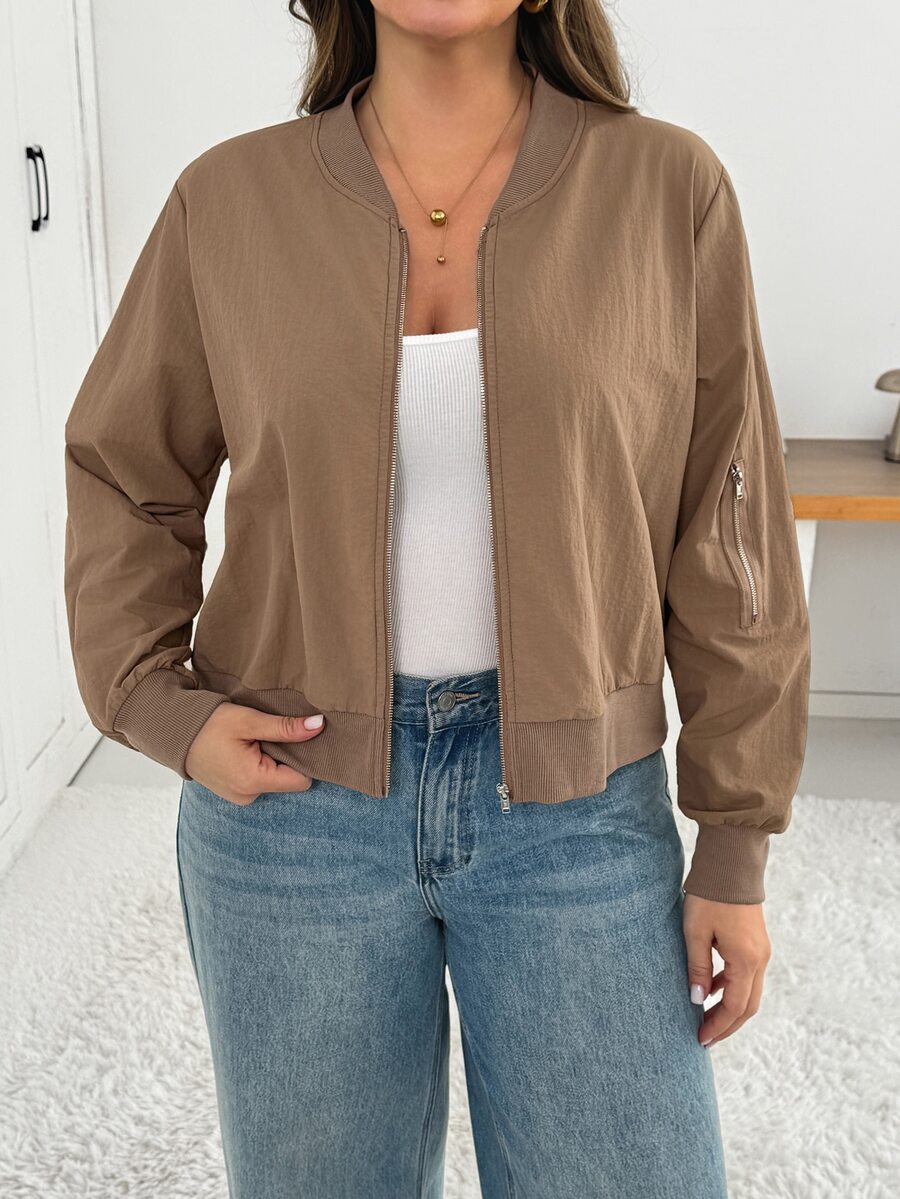 Shapeblank Women's Plus-Size Khaki Jacket – Stylish, Casual, Loose, Comfortable, And Versatile For Everyday Wear (Spring/Autumn),Fall Outfits,Coats,Simple Style - Khaki - View 1