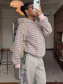Muchica 女款全印花運動衫，休閒極簡日常百搭，約會與外出穿搭，女款秋季服飾，秋季穿搭，女款通勤穿搭，百搭上衣，外出穿搭，機場穿搭 - 彩色 - 查看 5