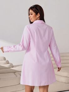 Solflare Plus Size Women Solid Color Cinched Waist Fashion Dress - Pink - View 2