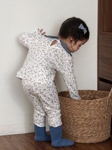 DAZY Infant Girl Peter Pan Collar Casual All-Over Print Long Sleeve Korean Style Loungewear - Blue and White - View 3