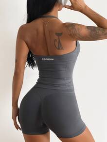 Coolane Women Seamless Ruched Yoga Set, Sports Bra Top & High Waist Biker Shorts - Grey - View 4