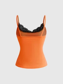 ROMWE Women's Vintage Y2K 2 In 1 Lace Patchwork Camisole Tank Top - Orange - View 2