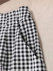 Muvela Women's Plaid Casual Versatile Daily Wear Mini Skirt - Black and White - View 4