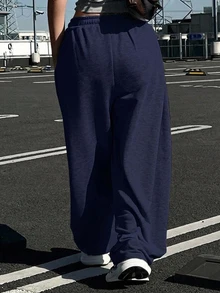Dazy Plus 寬鬆針織運動衫布料彈性腰抽繩長款運動長褲四季皆宜 - 藏蓝色 - 查看 2