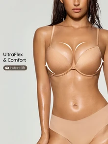 Ocili Women's Solid Color Low Cut Comfortable Underwire Bra - Apricot - View 3