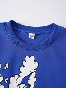 LOONEY TUNES X SHEIN Men's Fashion Cartoon Print Long Sleeve Pullover Sweatshirt - Blue - View 5