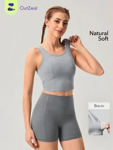 OutZeal Women Sports Bra Daily Casual Soft Stretch Bra-In Back Cut-Out Design Active Tops - Dark Grey - View 1