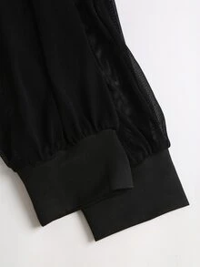 Sweetra Women's Long Sleeve Mesh Patchwork Knit Tube Top, 2 In 1, Versatile Wear, Sexy Casual - Black - View 4