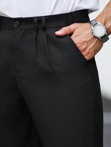 Manfinity Homme 男士素色休閒商務西裝長褲，適合日常通勤、輕鬆工作環境或半正式場合，也是送給男友和丈夫的理想禮物 - 黑色 - 查看 6