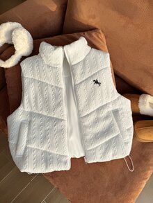 Comfortcana Plus Size Women's Casual Knitted Textured Padded Vest - Beige - View 1