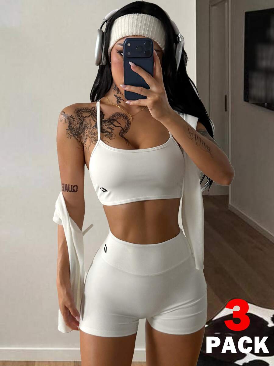 Coolane Women 1 Set White Long Sleeve Jacket, Seamless White Bra, And Shorts - White - View 1