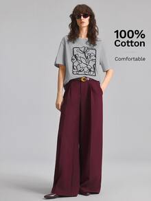 Ontre 女款舒適高級面料刺繡修身圓領落肩短袖前繩刺繡高級工藝裝飾弧形下擺四季百搭現代辦公穿著低調老錢風優雅高品質通勤機場度假遊牧休閒時尚演唱會穿搭精緻工藝特別系列T恤 - 灰色 - 查看 7
