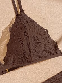 Lullawish 女款蕾絲細肩帶上衣與短褲性感睡衣套裝 - 棕色 - 查看 6