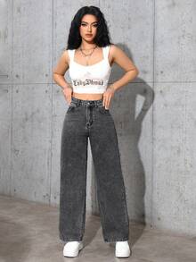 Jeanoix 秋季街頭風女款寬鬆版型鈕扣拉鍊水洗灰色牛仔褲，日常穿搭百搭寬腿牛仔長褲 - 灰色 - 查看 6