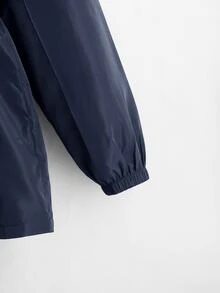 SHEIN 青少年女孩寬鬆休閒連帽極簡純色收腰長袖百搭風衣 - 藍色 - 查看 4