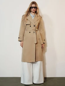 Aveloria Modichic Jaket Trench Coat Lengan Panjang Berkerah Kancing Mewah dan Elegan - Khaki - View 3