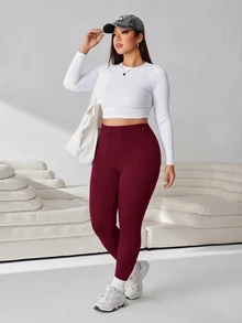 Solflare Autumn/Winter Burgundy Plus Size High Waist Skinny Pants - Burgundy - View 7