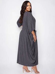Poshavie Poshavie Plus Size Women's Draped Comfortable Robe, Minimalist Elegant Classic Style, Suitable For Daily Wear - Grey - View 2