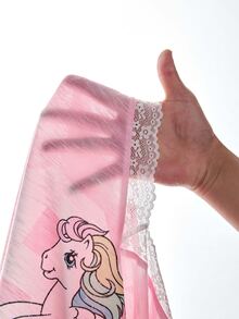 My Little Pony X SHEIN ملابس علوية نسائية كاجوال للارتداء اليومي بتصميم دانتيل مرقع وطبعة كرتونية - وردي - مشاهدة 7