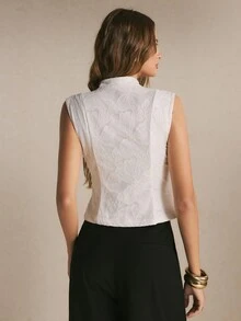 Poéselle Women's Zipper Casual Versatile Daily Wear Top - White - View 3