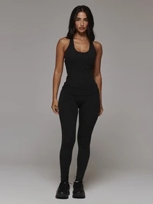 Musera Sport Scoop Neck Padded Bust Racer Back Logo Fitted Active Top Sport Essentials Basics Gym Workout Autumn Fall Winter - Black - View 3
