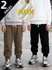 2pcs/Pack Boys Thermal Lined Thick Casual Sweatpants, Joggers, Sports Long Pants, Autumn/Winter - Multicolor - View 1