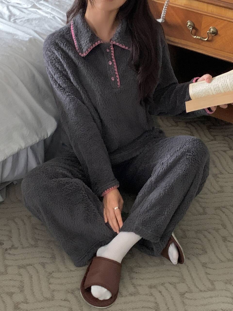 Women's Colorblock Long Sleeve Top And Pants Casual Daily Loungewear Pajama Set