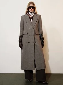Aveloria Modichic Women's Woolen Coat Straight Double Breasted Herringbone Woolen Suit Lapel Flap Pockets Elegant Grey Herringbone Fall Clothes For Women Christmas - Multicolor - View 4