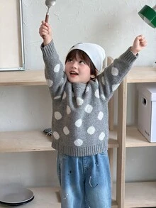 DAZY Infant (Boy) Round Neck Polka Dot Long Sleeve Autumn/Winter Sweater - Grey - View 6