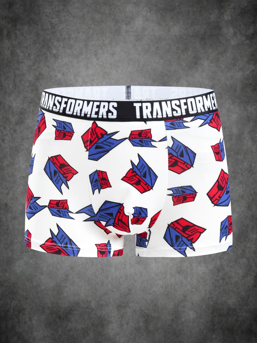 Transformers X SHEIN سروال داخلي رجالي كاجوال بحزام خصر مطبوع عليه حروف - أبيض - مشاهدة 1