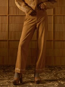 MOTF STUDIO CELANA PANJANG KAKI BAJA SUEDE BELUDRU UNTUK WANITA MUSIM GUGUR/DINGIN - Coffee Brown - View 1