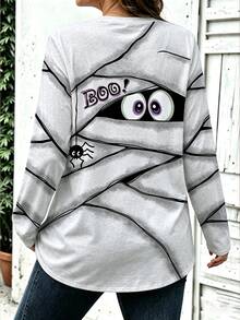 EMERY ROSE Women's Long-Sleeve Tops With Halloween Prints, Loose Casual And Simple Style - Multicolor - View 2