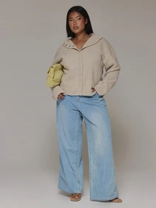 MUSERA Plus Size Beige Knit Button Down Cardigan Spring Summer Casual Everyday Day Outfit Going Out - Camel - View 3