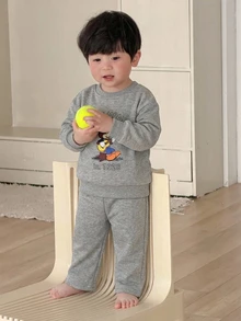 DAZY 嬰兒男童圓領卡通背心與長褲2件套居家服 - 灰色 - 查看 6