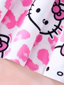 HELLO KITTY AND FRIENDS | SHEIN فستان كاجوال قصير الأكمام بطبعة نمر وحروف للفتيات المراهقات - وردي - مشاهدة 7
