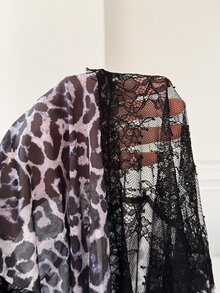Moireta 成熟老錢風蕾絲拼接豹紋性感長款女式睡袍 - 紫色 - 查看 7
