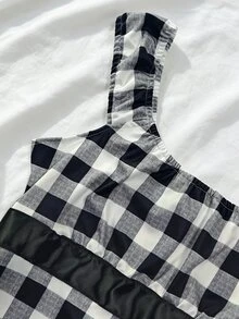 IslaSuriya Sleeveless Square Neck Plaid Pleated Tank Top - Multicolor - View 3