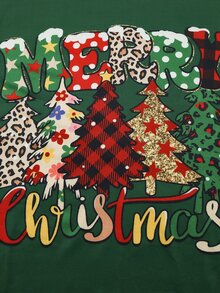 Chillnights Plus Size Women's Christmas Tree Print Long Sleeve Top And Pants Pajama Set - Green - View 7
