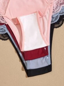 Lullawish 4PCS Women Contrast Lace Comfortable Briefs - Multicolor - View 6