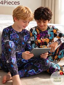4PCS Tween Boys Pajamas - Multicolor - View 6