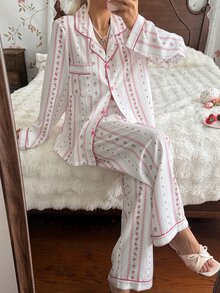 CottageSlumber Women's Bubble Crinkle Ditsy Floral Cardigan Collar Long Sleeve Pajama Set - Pink - View 7