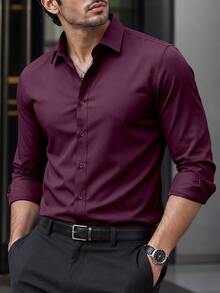 Manfinity Mode Men's Solid Color Casual Daily Long Sleeve Shirt - Purple - View 1
