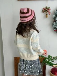 DAZY Infant/Toddler (Girl) Round Neck Colorblock Long Sleeve Autumn/Winter Korean Style Cardigan - Apricot - View 2