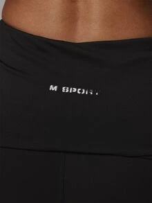 Musera Sport Fold Over Ruched Waist Logo Back Fitted Flare Wide Leg Yoga Style Leggings Sport Essentials Gym Workout Basics Autumn Fall Winter - Black - View 5
