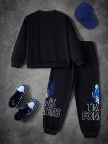 Transformers X SHEIN Tween Boy Sweatshirt & Sweatpants Set - Black - View 2