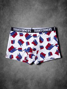 Transformers X SHEIN سروال داخلي رجالي كاجوال بحزام خصر مطبوع عليه حروف - أبيض - مشاهدة 3