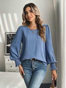 SHEIN LUNE Casual Women's Autumn/Winter Blue Long Shirt - Blue - View 4