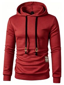 Manfinity Homme Hoodie Pria Warna Polos untuk Pakaian Kasual Sehari-hari - Merah - View 3